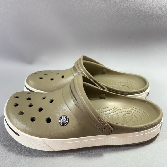 CROCS Crocband II Light Olive Green Slip-On Clogs with White Soles - Picture 3 of 11